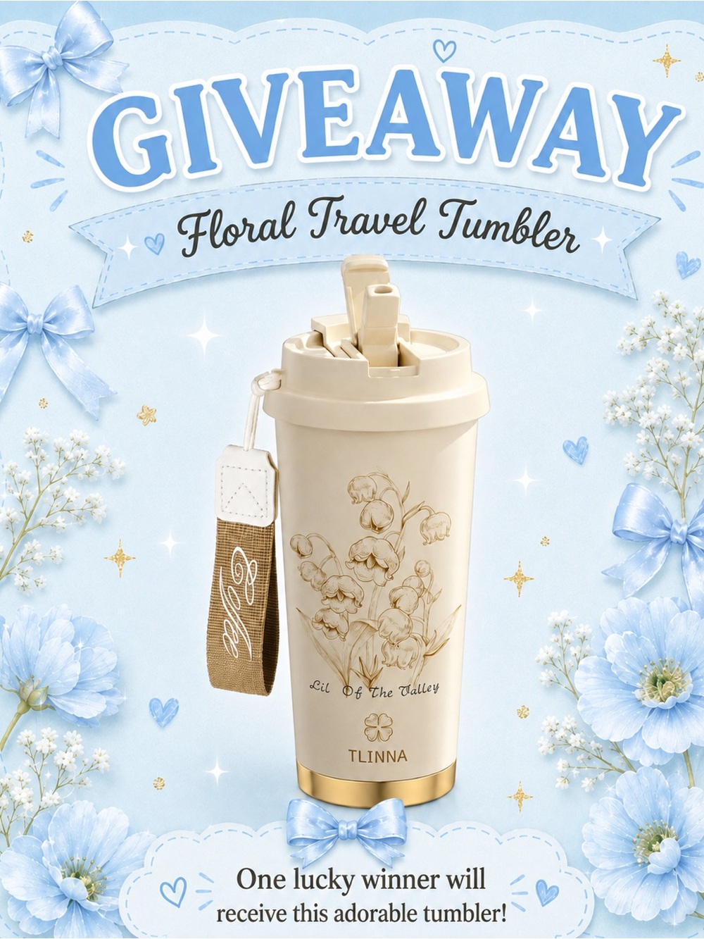 *GIVEAWAY* Cream Floral Travel Tumbler with Strap